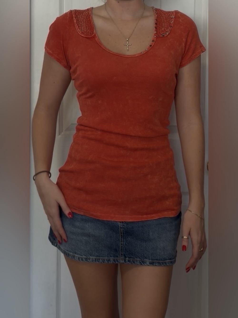Y2K Red Short Sleeve T with Detailing